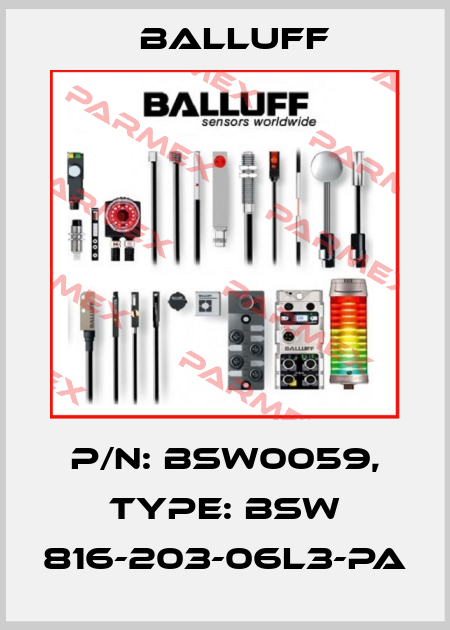 P/N: BSW0059, Type: BSW 816-203-06L3-PA Balluff