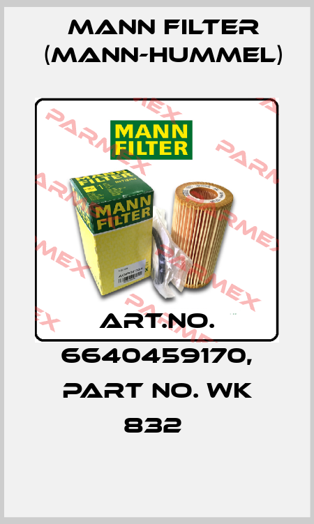 Art.No. 6640459170, Part No. WK 832  Mann Filter (Mann-Hummel)
