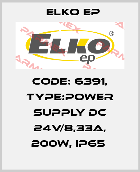 Code: 6391, Type:Power supply DC 24V/8,33A, 200W, IP65  Elko EP