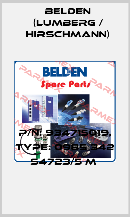 P/N: 934715019, Type: 0985 342 S4723/5 M  Belden (Lumberg / Hirschmann)