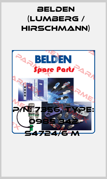 P/N: 7356, Type: 0985 342 S4724/6 M  Belden (Lumberg / Hirschmann)