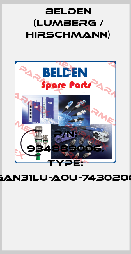 P/N: 934889006, Type: GAN31LU-A0U-7430200  Belden (Lumberg / Hirschmann)