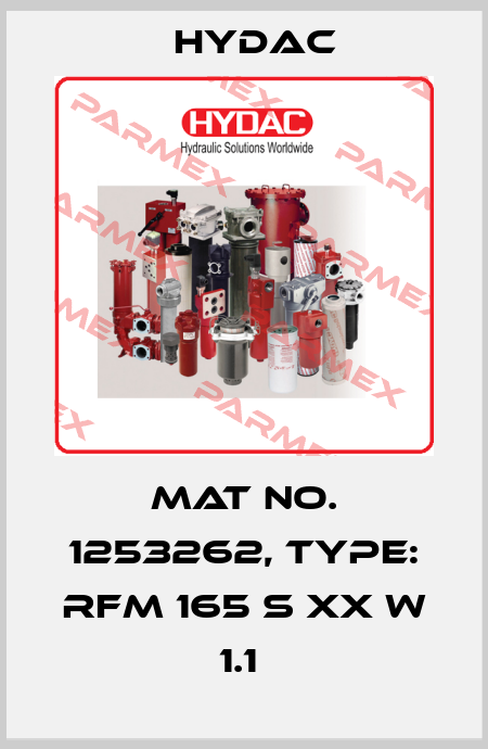 Mat No. 1253262, Type: RFM 165 S XX W 1.1  Hydac