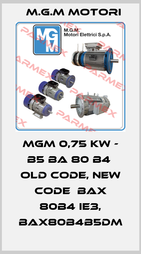 MGM 0,75 kW - B5 BA 80 B4  old code, new code  BAX 80B4 IE3, BAX80B4B5DM M.G.M MOTORI