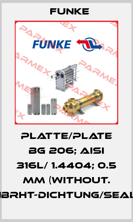 Platte/Plate BG 206; AISI 316L/ 1.4404; 0.5 mm (without. NBRHT-Dichtung/Seal) Funke