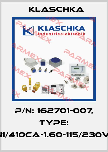 P/N: 162701-007, Type: AIN1/410ca-1.60-115/230VAC Klaschka