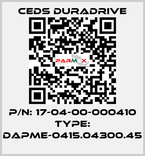 P/N: 17-04-00-000410 Type: DAPME-0415.04300.45 Ceds Duradrive