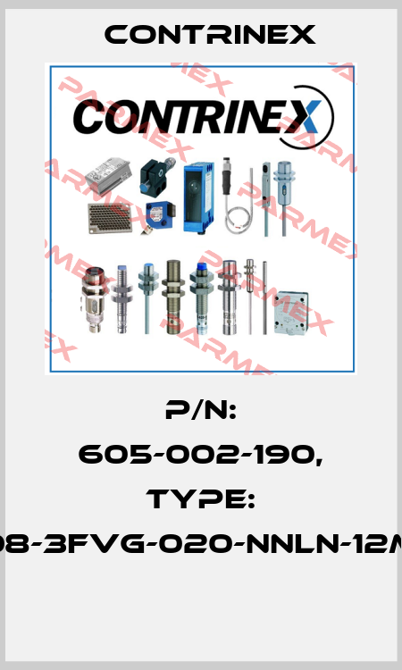 P/N: 605-002-190, Type: S08-3FVG-020-NNLN-12MG  Contrinex