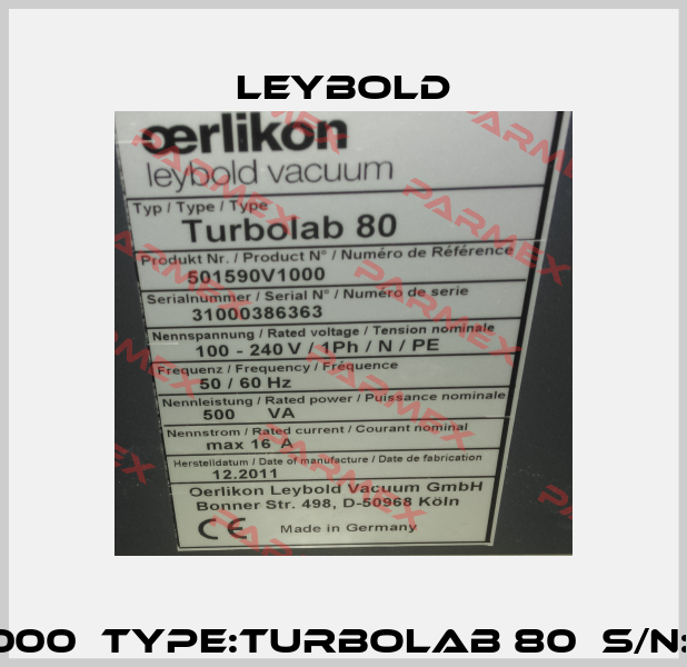 P/N:501590V1000  TYPE:Turbolab 80  S/N:31000386363 Leybold