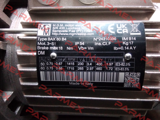 BAX 80 B4 kw 0,75  poles 4 M.G.M MOTORI
