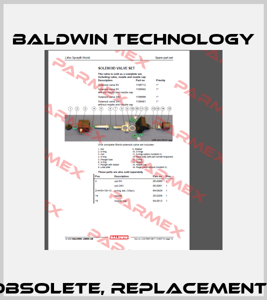 1106712 obsolete, replacement J1112126  Baldwin Technology