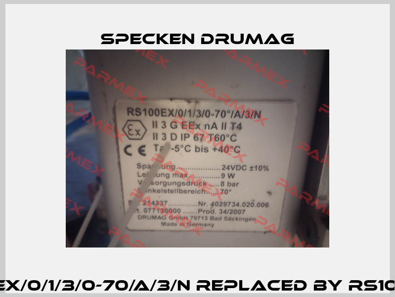 Obsolete  RS100EX/0/1/3/0-70/A/3/N replaced by RS100/0/1/3/0-70°/C/3/N Specken Drumag