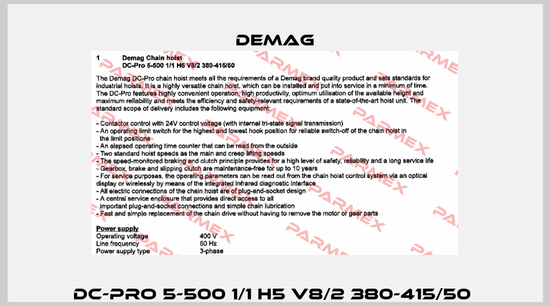 DC-Pro 5-500 1/1 H5 V8/2 380-415/50  Demag