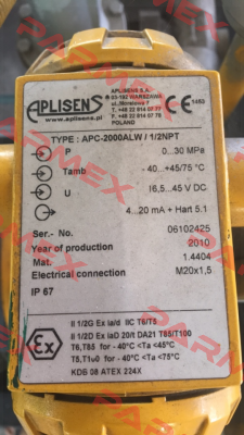 APC-2000ALWExd/0-30Mpa/1/2", NpT  Aplisens