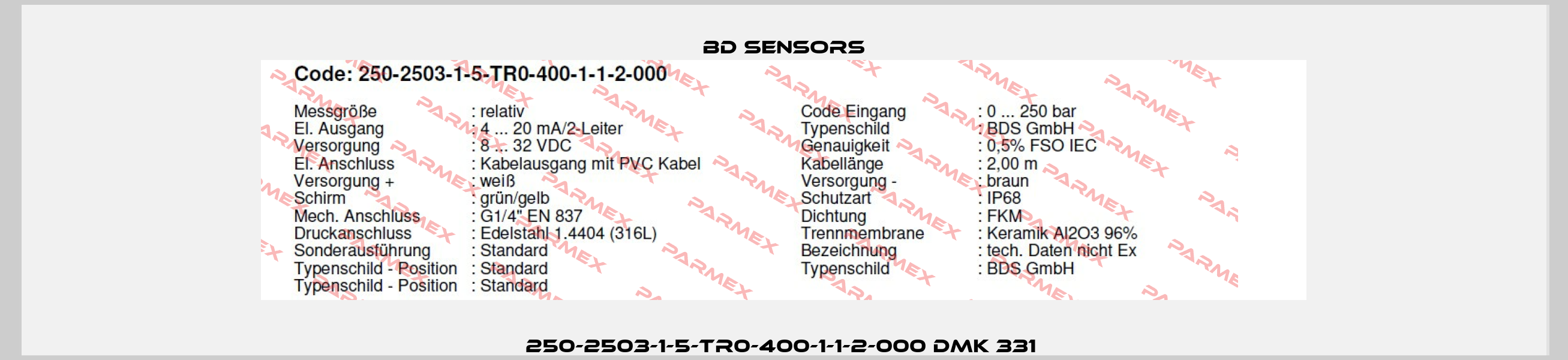 250-2503-1-5-TR0-400-1-1-2-000 DMK 331  Bd Sensors