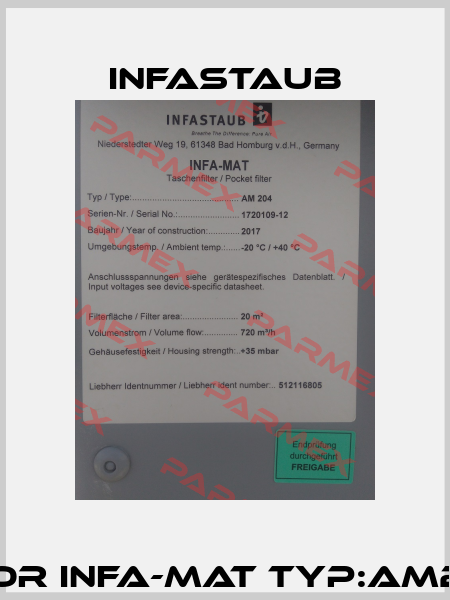 Filter element for INFA-MAT Typ:AM204, SN:1720109-12  Infastaub