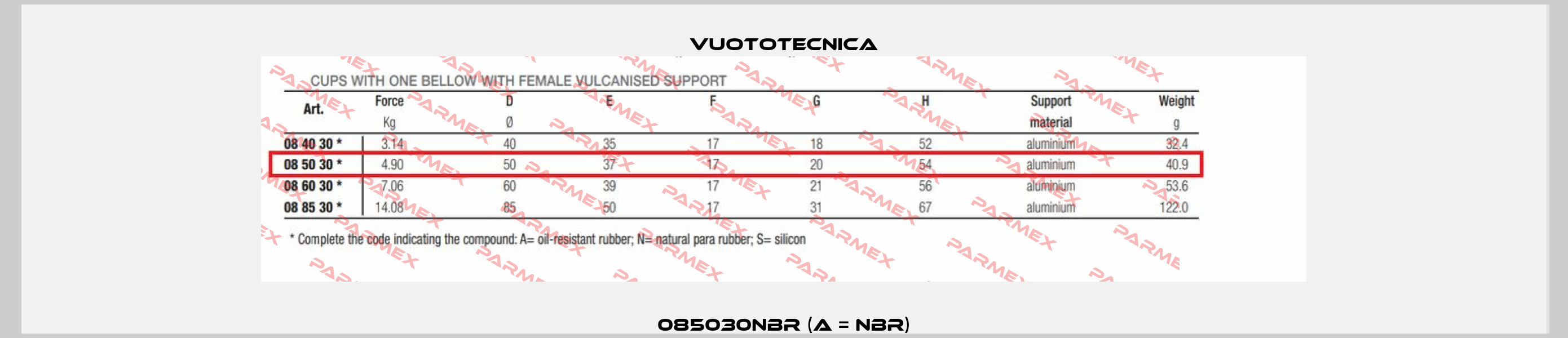 085030NBR (A = NBR) Vuototecnica