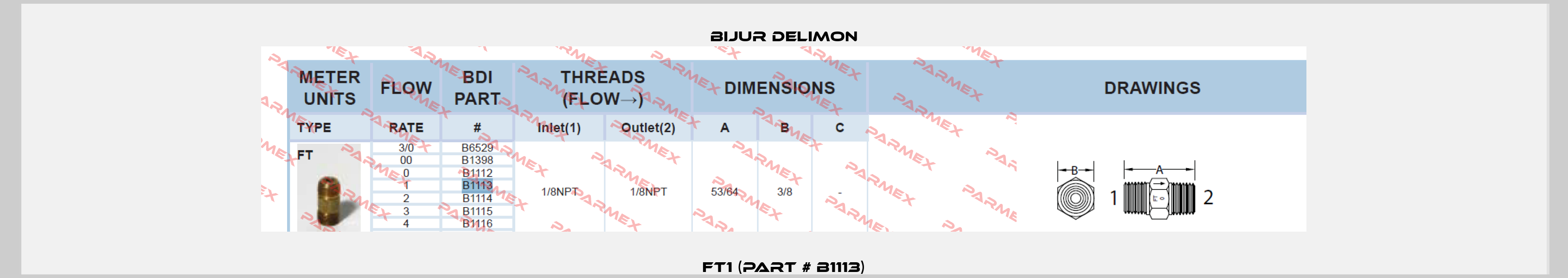 FT1 (Part # B1113) Bijur Delimon
