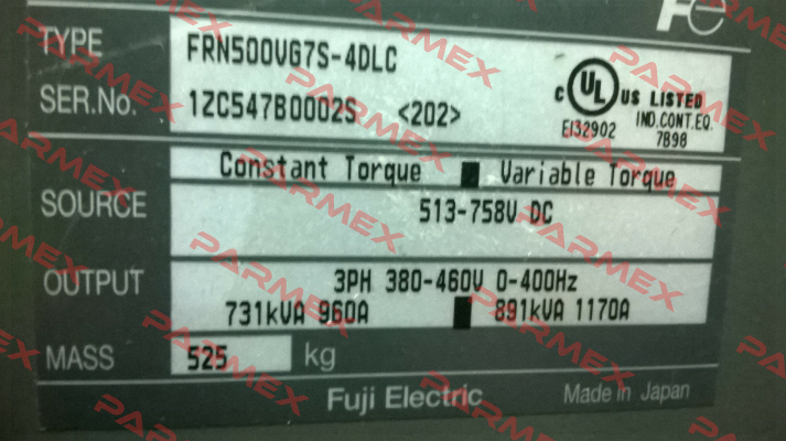 Type: FRN500VG7S-4DLC S/N: 1ZC547B0002S 202  Fuji