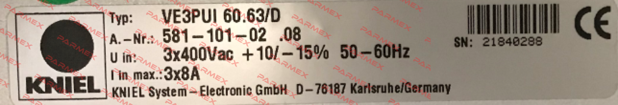 P/N:581-101-02; Type:VE3PUI 60.63/D Kniel