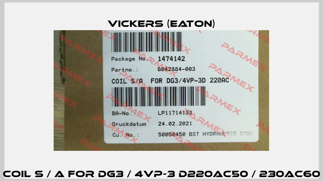 COIL S / A FOR DG3 / 4VP-3 D220AC50 / 230AC60 Vickers (Eaton)