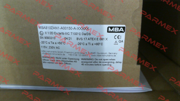 MBA810ZAN1-A00150-A-XXXXX (1213568) MBA Instruments