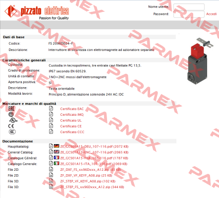 FS 2096D024-F Pizzato Elettrica