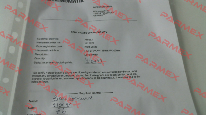 CERTIFICATE OF ORIGIN Hemomatik