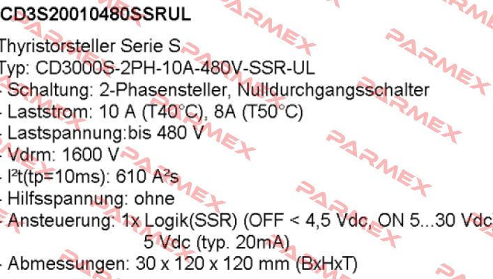 Typ: CD3000S-2PH-10A-480V-SSR-UL CD AUTOMATION