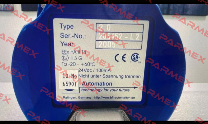 Type:2.0 SN:205452-L2 BFI AUTOMATION