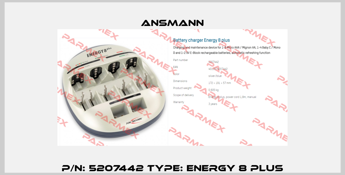 P/N: 5207442 Type: Energy 8 plus Ansmann
