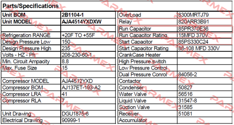 AJA4514YXDXW oem  Tecumseh